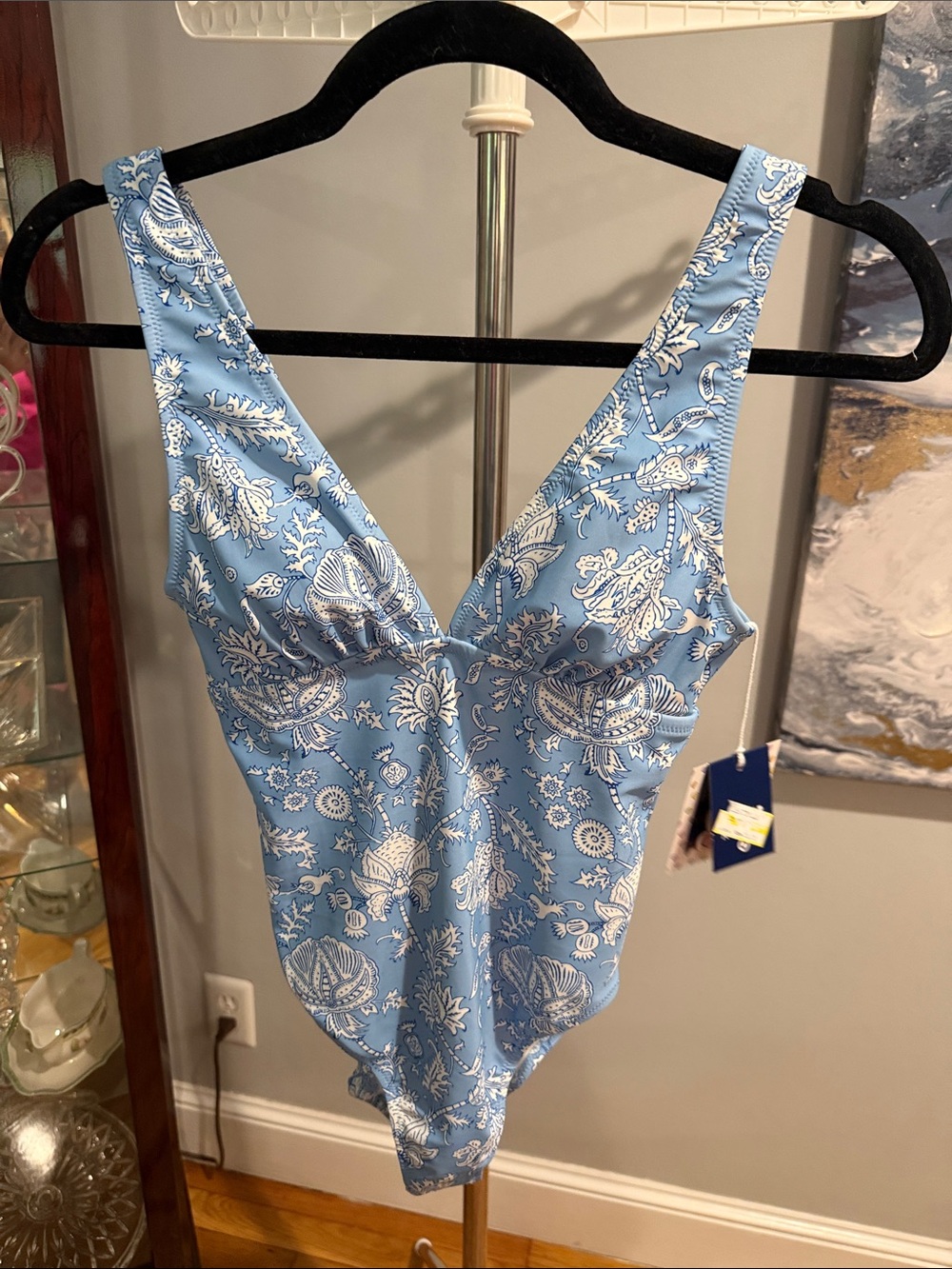 Roller Rabbit Light Blue and White Paisley One-Piece Swimsuit